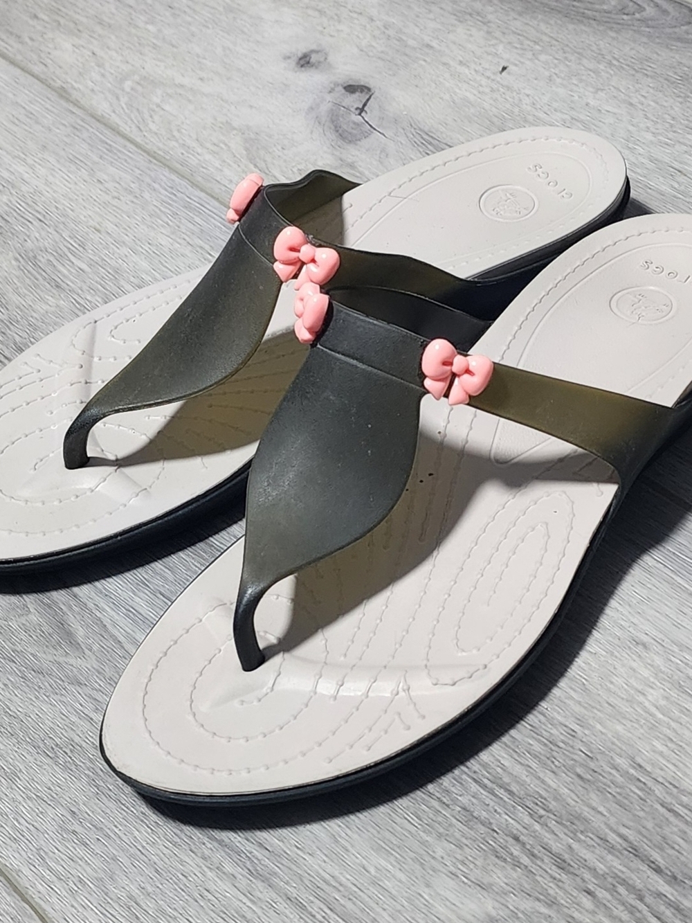 Crocs Rio Jelly Sandals W/ Pink Bow Decals Womens Size 10